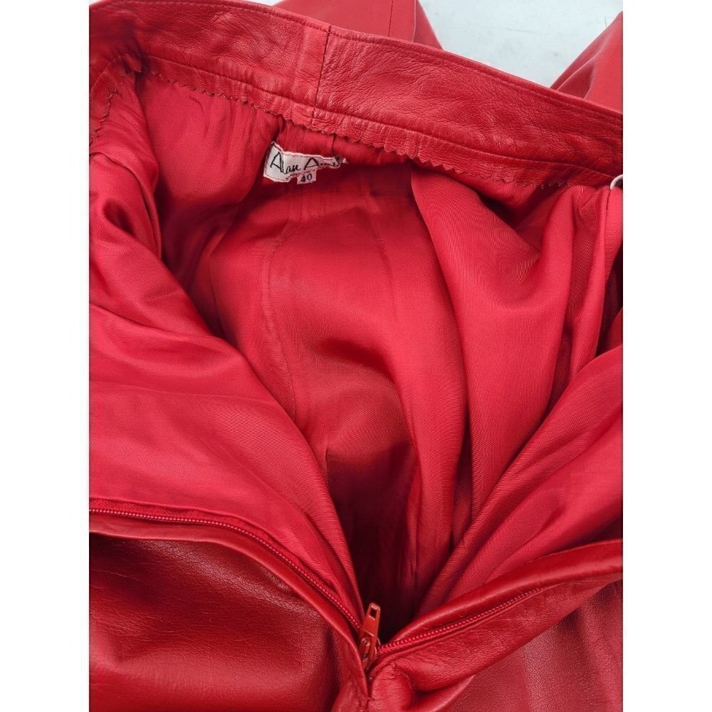 VTG 80s Alan Austin Red Leather Pants Womens S 40 IT High Waisted - Picture 5 of 6